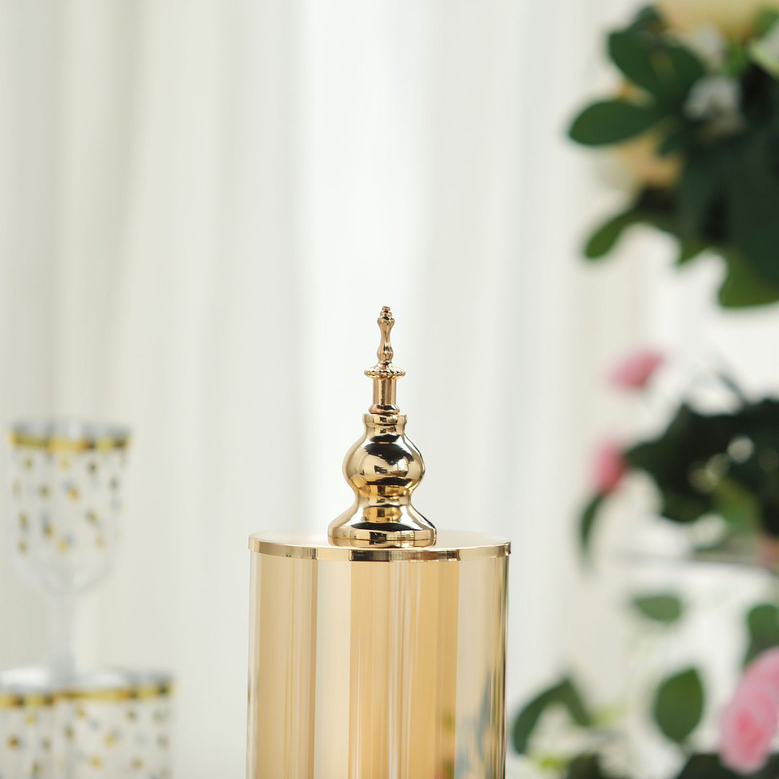 19" tall Gold Glass Jar Canister with Metal Lid Wedding Party Centerpieces Sale