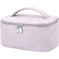 thumbnail image 1 of Neceser de Viaje Mujer, Cosmetiquera para Maquillaje Gran Capacidad Bolsa de Cosméticos PU Impermeable Organizador Portátil Con Asa y Cremallera Baño Tocador Aseo (Púrpura), 1 of 4