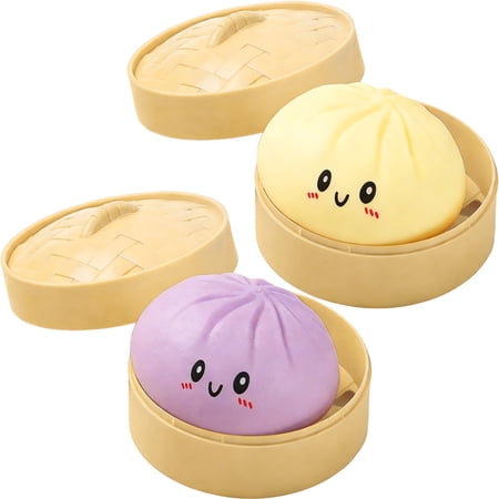 karymi 2Pcs Dumpling Sensory Stress Ball Cute Steamed Bun Soft Stress Relief Fidget Ball Mystery Gift Box for Adult Classroom Prizes Party Favors Birthday Gifts