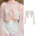 thumbnail image 2 of Women's Knit Cropped Sweaters Fashion Hollow out Knitted Sweater Irregular Hem Long Sleeves Crop Pullover All-match Tops L, 2 of 4