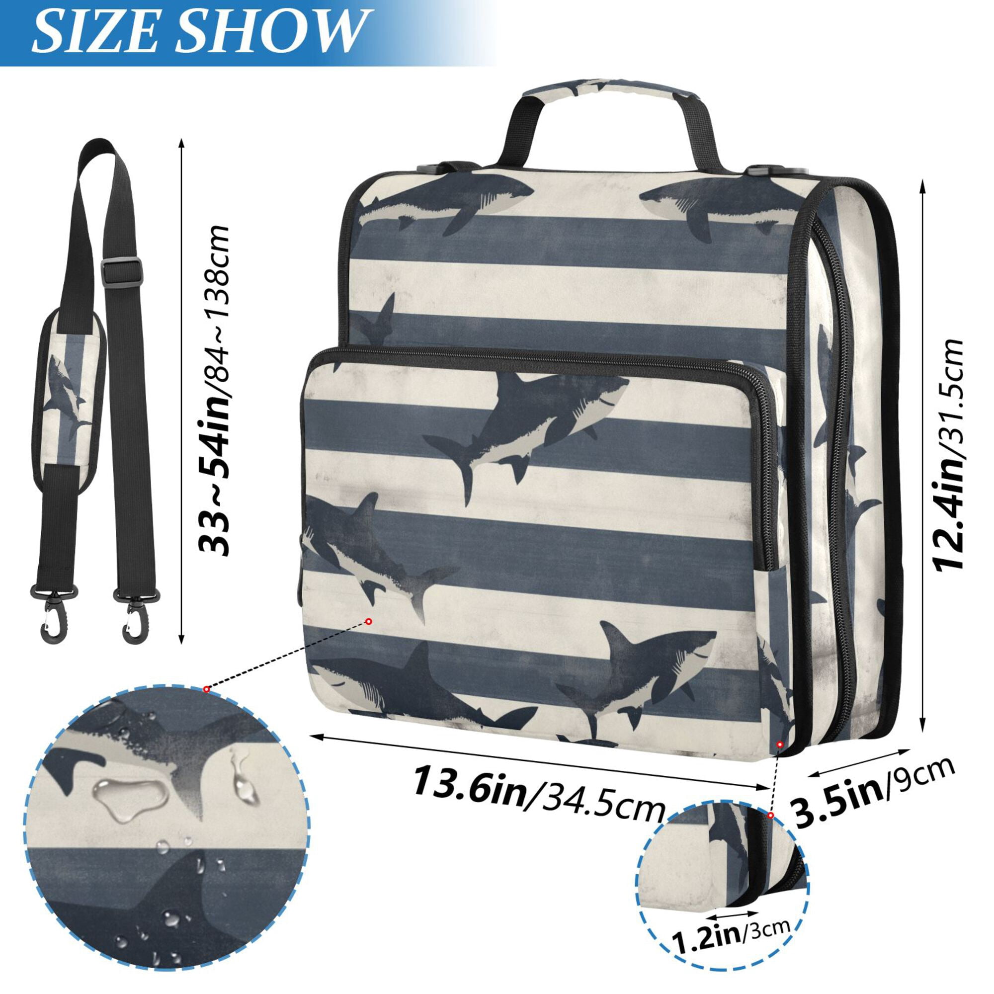 FORMRS Zipper Binder with Shoulder Strap 2-inch Ring 500 Sheet Capacity File Bag, Dark Sharks