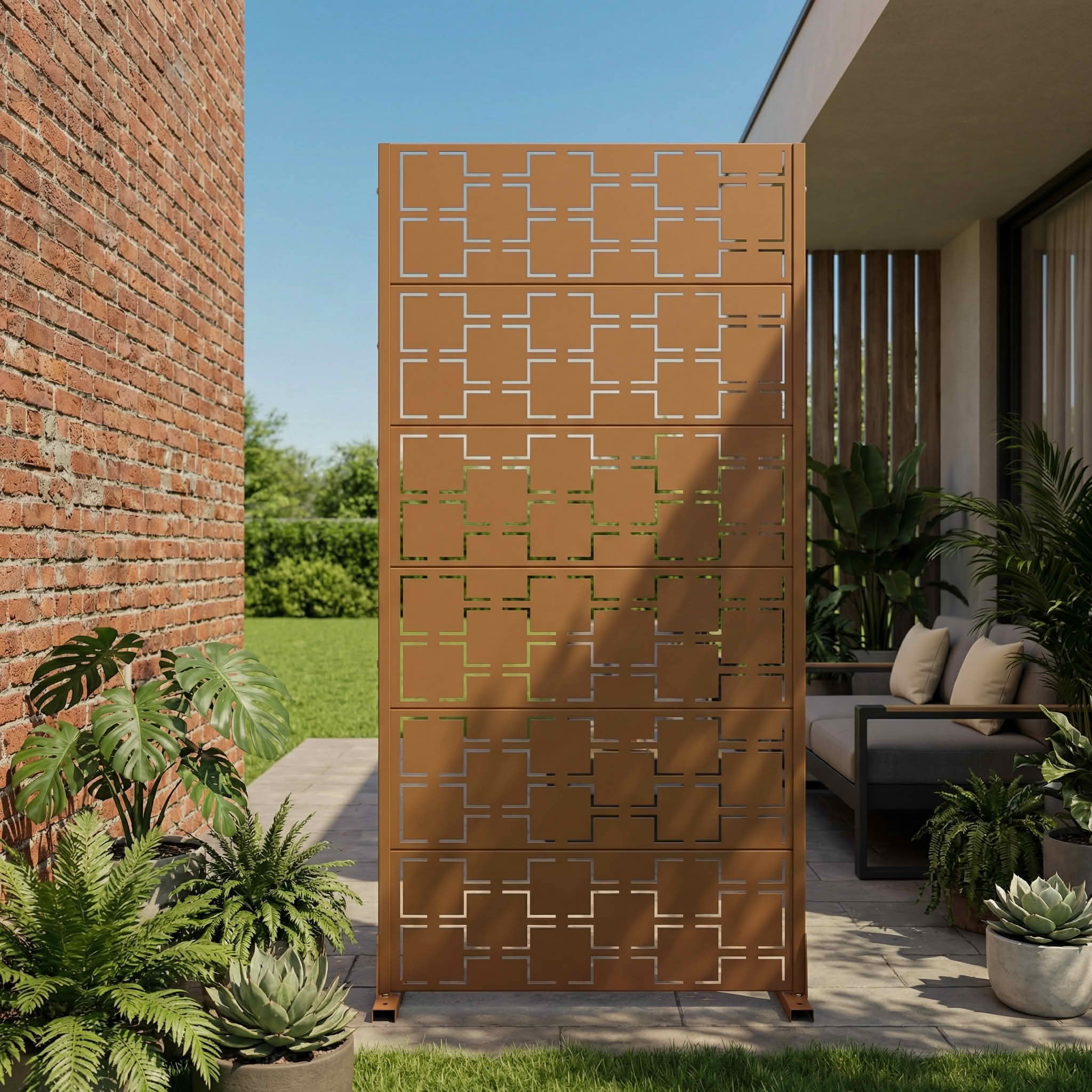 MAYEERTY 72x35x16 Inch Brown Galvanized Steel Privacy Screen, 6 Piece Set for Outdoor Garden
