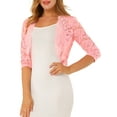thumbnail image 5 of INSPIRE CHIC Valentine's Day Women's Shrugs Floral Lace Cardigan 3/4 Sleeves Sheer Cover Up Top S Pinks, 5 of 7