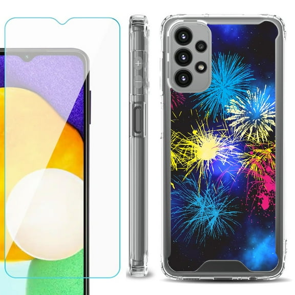 Shockproof Bumper Phone Case for Samsung Galaxy A23 5G, with Tempered Glass Screen Protector, by OneToughShield ® - Fireworks
