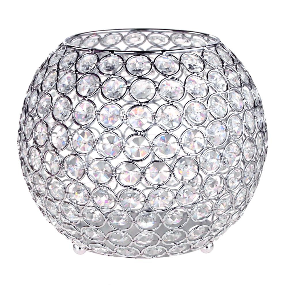 Crystal Ball Candle Holder Metal Centerpiece, Silver, 8Inch