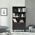 thumbnail image 1 of 3-Tier Bookshelf with 2 Doors, 67.32 Inch Tall Bookcase, Wood Bookcase Storage Cabinet for Books Photos, Large Display Shelves for Living Room Bedroom Home Office, Easy to Assemble, Coffee, 1 of 7