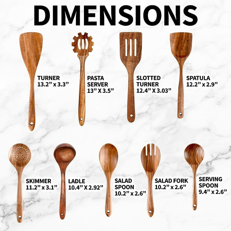 Zulay Kitchen 9-Piece Teak Wooden Utensils for Cooking - Brown