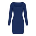 thumbnail image 5 of Lovskoo Women's Fall Winter Ribbed Dress Basic Round Neck Long Sleeve Solid Bodycon Pencil Mini Dress Blue M, 5 of 7