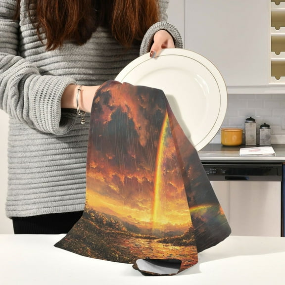 BZSMCE Kitchen Towels Creative Rainbow After Rain Pattern Durable Kitchen Towel