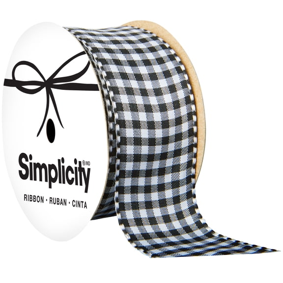 OFFRAY GINGHAM ME WHITE AND BLACK 1-1/2IN X 9 FT RIBBON, FOR SEWING, CRAFTS AND GIFTING