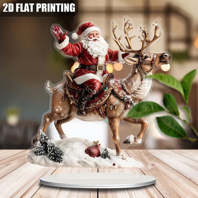 Puntoco Decoración navideña de mesa de acrílico con Papá Noel y renos Liquidación de adornos de decoración interior y exterior en Navidad