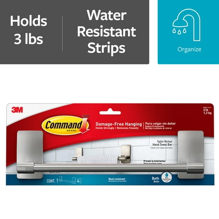 3M Command Damage-Free Hand Towel Bar, Hangs 3 pounds, Hang without Tools, 1 bar, 4 strips (Best Wall Anchors For Towel Bars)