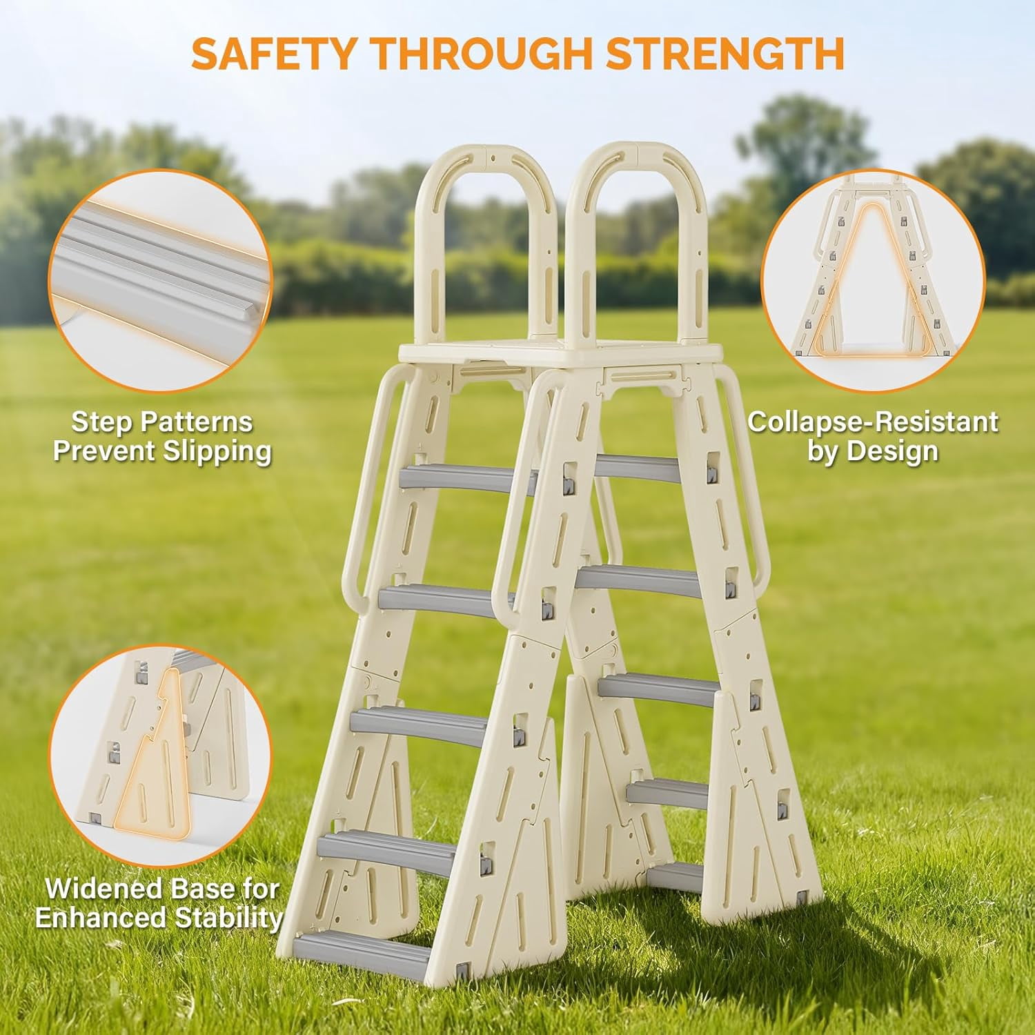 Zimtown 60in A-Frame Above Ground Pool Ladder, Beige Blow-Molded Pool Steps with Non-Slip Steps