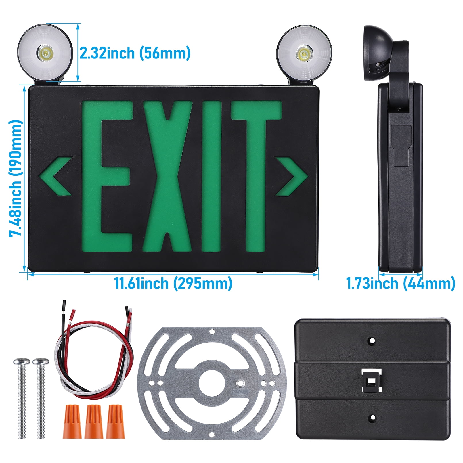 8 Pack Green LED Exit Sign Emergency Lights, Double Face, UL 924 Combo Exit Light, Two Adjustable Head Emergency Exit Light, Backup Battery for Business, Commercial, Black