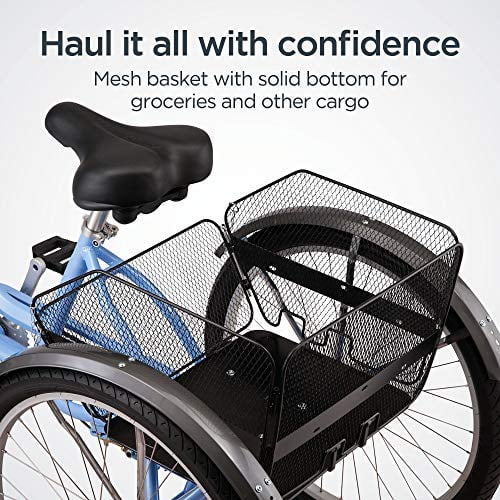 Schwinn Meridian Adult Trike Three Wheel Cruiser Bike 7 Speed 26 Inch Wheels Cargo Basket Periwinkle