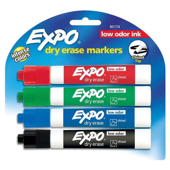 6 Pc, Expo 1 Low Odor Assorted Color Dry Erase Markers 4 Pk