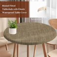 thumbnail image 5 of Round Table Cover 45-54 Inch Vintage Brown Waterproof Reusable Table Cloth Round Fitted Vinyl Tablecloth with Elastic Edged for Parties Outdoors, Farmhouse Retro Dark Solid Color Linen Texture, 5 of 9