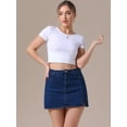 thumbnail image 3 of DARING DIVA Women's High Waisted A Line Stretchy Side Slit Mini Denim Skirt S Dark Blue, 3 of 7