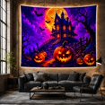 thumbnail image 5 of Night Dominated by With Haunted House Glowing Pumpkins, Spooky Gothic for Gothic Decor Fans, Dark Art Decor, Halloween Gift, Tapestry Wall Hanging for Bedroom and Dorm, 5 of 6