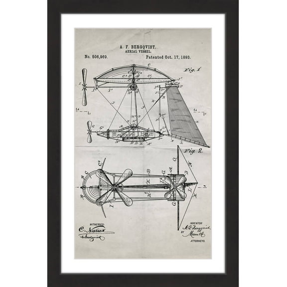 "Aerial Vessel 1893 Old Paper" Framed Painting Print