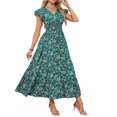 thumbnail image 5 of Delconic Women’s Short Sleeve V Neck Floral Print Maxi Dress Lightweight Flowy Casual Summer Long Dress for Daily Wear Army Green L, 5 of 7