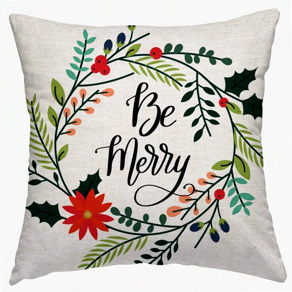 Festive Cheer Christmas Decorative Pillowcase - 18x18 Inch Holiday Cushion Cover for Sofa, Couch - Cotton Linen Throw Pillow Cover