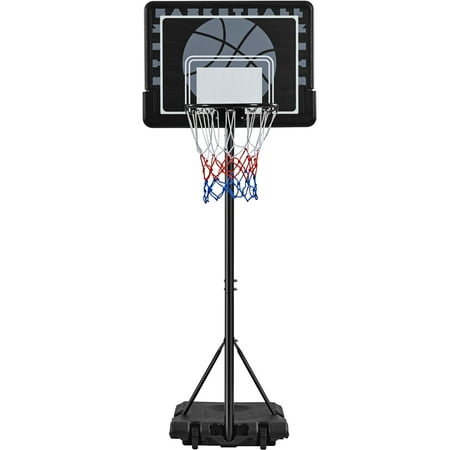 Topeakmart 7.7'-8.7' Height Portable Basketball Hoop 32? Width HDPE Backboard w/ Wheels for Kids Indoors/Outdoors  Black