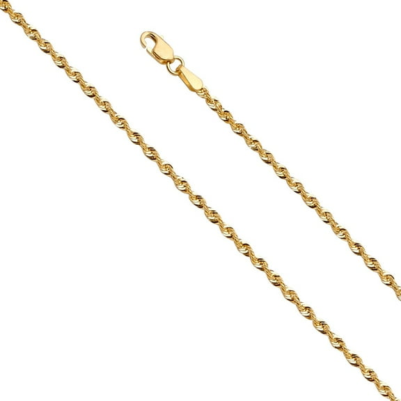 Precious Stars Genuine 14k Yellow Gold 1.9mm Hollow French Rope Chain Necklace for Men and Women - Perfect for Pendants - Available in 18" 20" 22" 24"