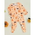 thumbnail image 3 of Suealasg Halloween Infant Baby Boys Girls Footies Pajamas 3 6 Months Newborn Crew Neck Long Sleeve Pumpkin Print Zip Up Full Length Jumpsuit, 3 of 8