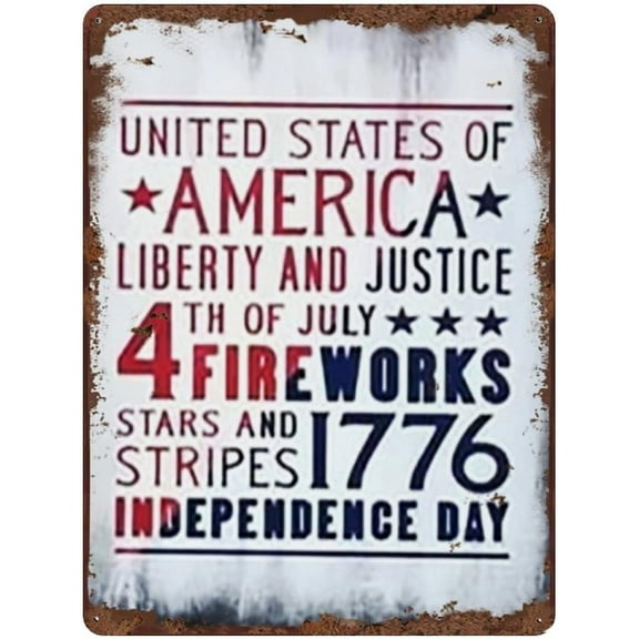 4th of July Signs Independence Day Stars and Stripes Fireworks 4th of July Decor Vintage Metal Tin Sign Wall Plaque Poster Cafe Bar Pub Beer Club Wall Home Decor 8x5.5 Inch