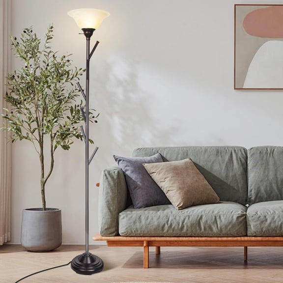 Standing Tall Lamp with Standing Coat Rack Tree, Torchiere Floor Lamps with 6 Hooks for Bedroom, Entryway, Corner