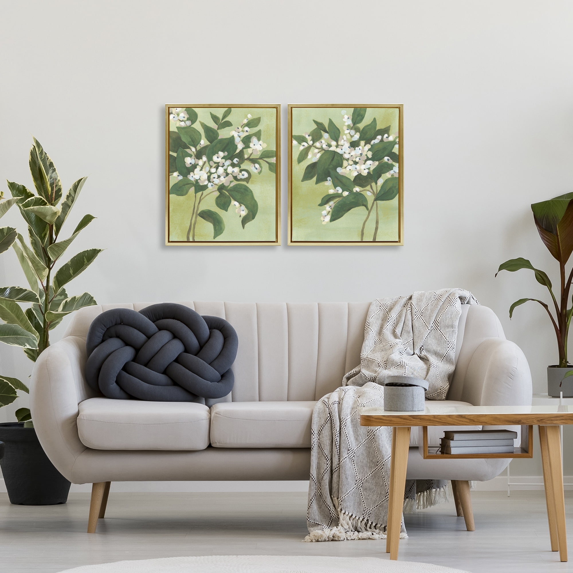 Stupell Industries Verdant Herb Blossoms 2 Piece Gold Framed Floater Canvas Set, design by June Erica Vess