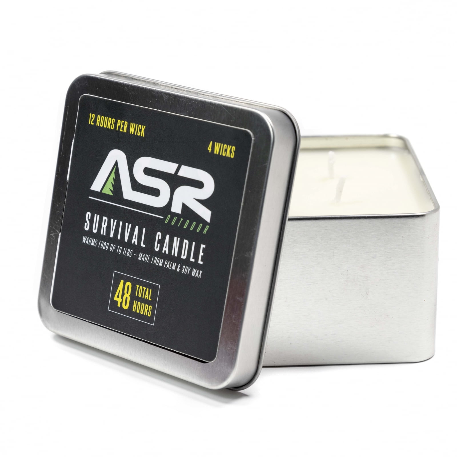 ASR Outdoor 48 Hour Camping Survival Emergency Light Wax Candle Fire Starter in Portable Tin Box