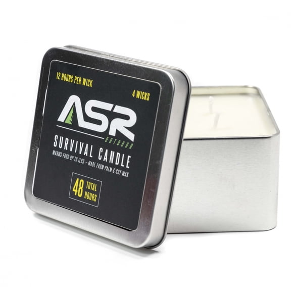 ASR Outdoor 48 Hour Camping Survival Emergency Light Wax Candle Fire Starter in Portable Tin Box, 4 Wick