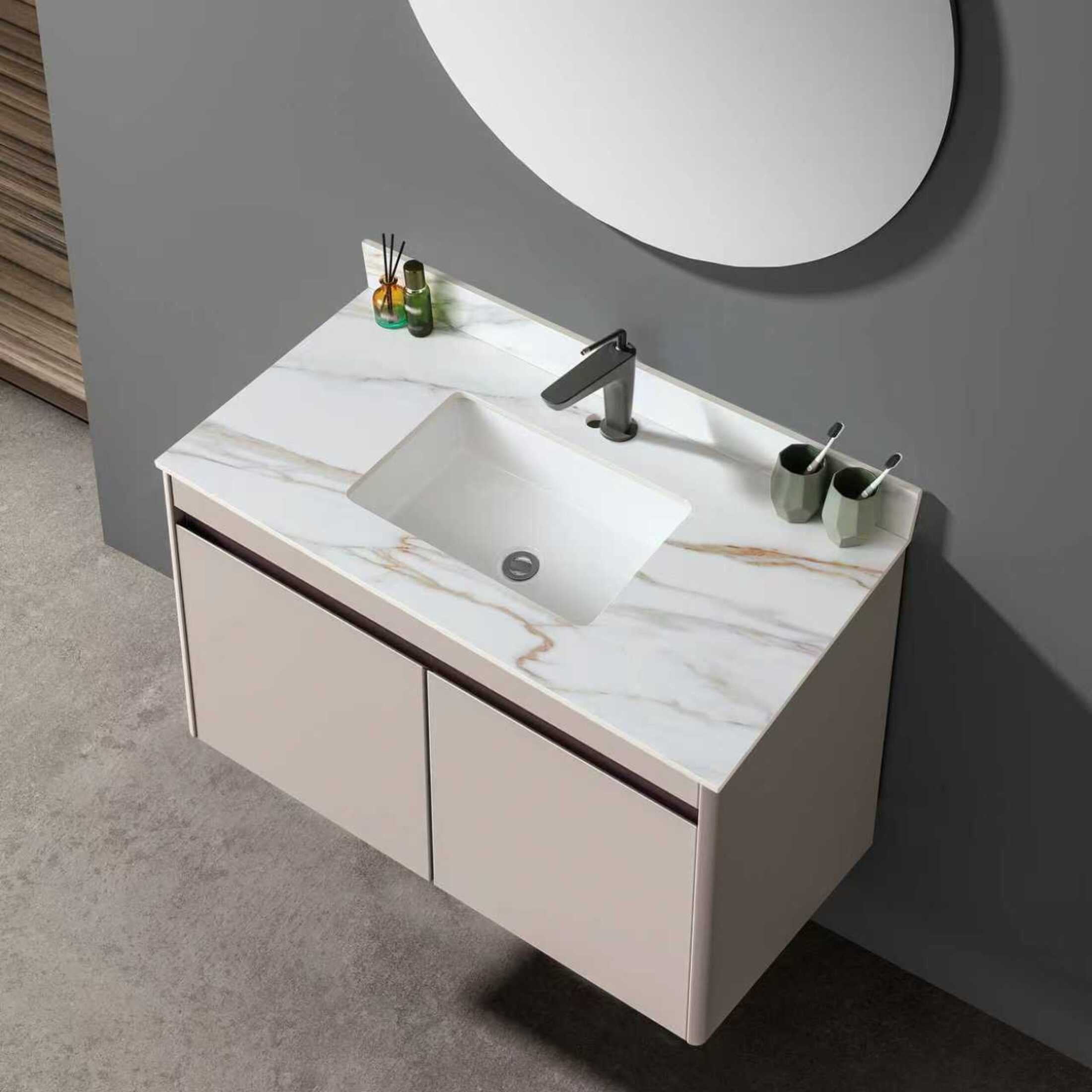 Noble House 43-Inch Bathroom Vanity Top with Undermount Sink, Backsplash, Pre-Drilled Faucet Hole, White