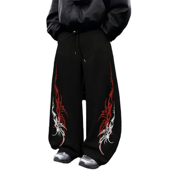 Black Oversized Streetwear Goth Baggy Sweatpants Men Y2K Joggers Men, Gym Trousers with Wide Leg Fit, for Alt Outfits & Weekend Casual Wear