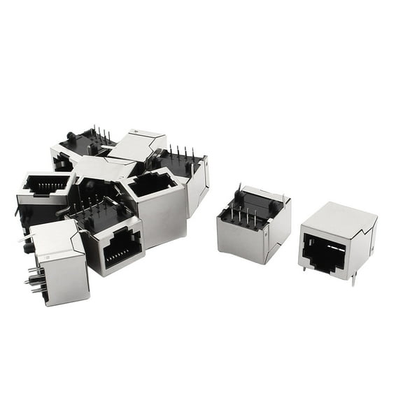 Unique Bargains 10Pcs PCB Mount RJ45 8P8C Modular Jacks Network Connector Silver Tone