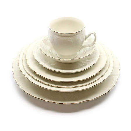 Royalty Porcelain Vintage Antique 28-pc Dinnerware Set 'Bernadotte Ivory Gold', Bone China