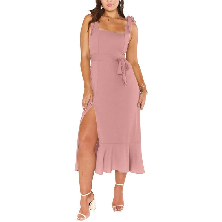 SMihono Women's Elegant Bridesmaid Dresses Square Neck Ruffle Split Midi  Formal Dress for Wedding Guest Cocktail Party Watermelon Red S - Walmart.com