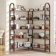 thumbnail image 5 of Casendy 5 Tiers Tall Corner Bookshelf, L Shaped Bookshelves and Bookcases Etagere Bookcase Display Storage Shelves for Living Room, Brown, 5 of 7