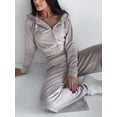 thumbnail image 3 of Cenuakty Women Fall Pants Outfits Solid Color Zipper Long Sleeve Hoodies Sweatshirts High Waist Loose Pants 2 Pieces Clothes Set, 3 of 3
