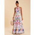 thumbnail image 2 of Multicolor Floral Print Tie-Up Halter Maxi Dress For Women, Summer Ruffle Sleeveless Dress, 2 of 8