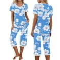 thumbnail image 2 of snilers Halloween Pajamas Women Fashion Casual Floral Print Lounge Set Short Sleeve V Neck T Shirts and Capri Pants Matching Pjs Loungewear Set, 2 of 9
