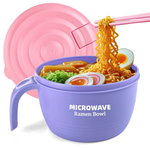 Ramen Cooker Bowl - 45 oz Microwaveable Noodle Bowl Ramen in few Minutes- BPA Free and Dishwasher Safe Set with Chopsticks Perfect for Dorm, Small Kitchen, or Officee (purple)