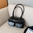 thumbnail image 3 of Bolsos Hombro Cuero Bolso Mano Diseñador Dos Bolsillos para Mujer (Negro), 3 of 9