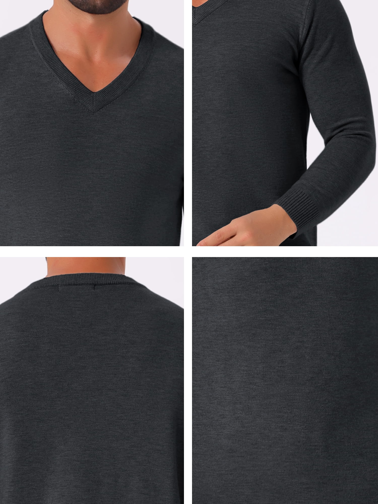 DARING DIVA Men's Long Sleeve V-Neck Solid Knitted Pullover Sweater S Black Gray
