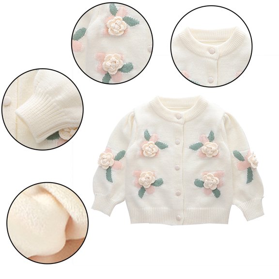 Godderr kids Baby Girls Knitted Cardigan Jacket Sweater Jacket Crewneck Knit Crochet Button Closure Cardigan Tops Toddler Infant Girls Knitted Coat Outwear, Sizes 9M-6Y