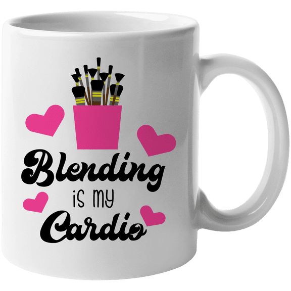 Blending Is My Cardio with a Brush Set in an Organizer Design - Beauty Themed Merch for Makeup Artist or Cosmetologist, Gift for Makeup Lovers & Beauticians, White Mug 11oz