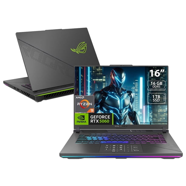 Laptop ASUS ROG Strix 16: Ryzen 9 8940HX (hasta 5.3 Ghz), Memoria de 16GB DDR5, SSD 1TB, Pantalla 16" LED, RTX 5060, Windows 11 Home