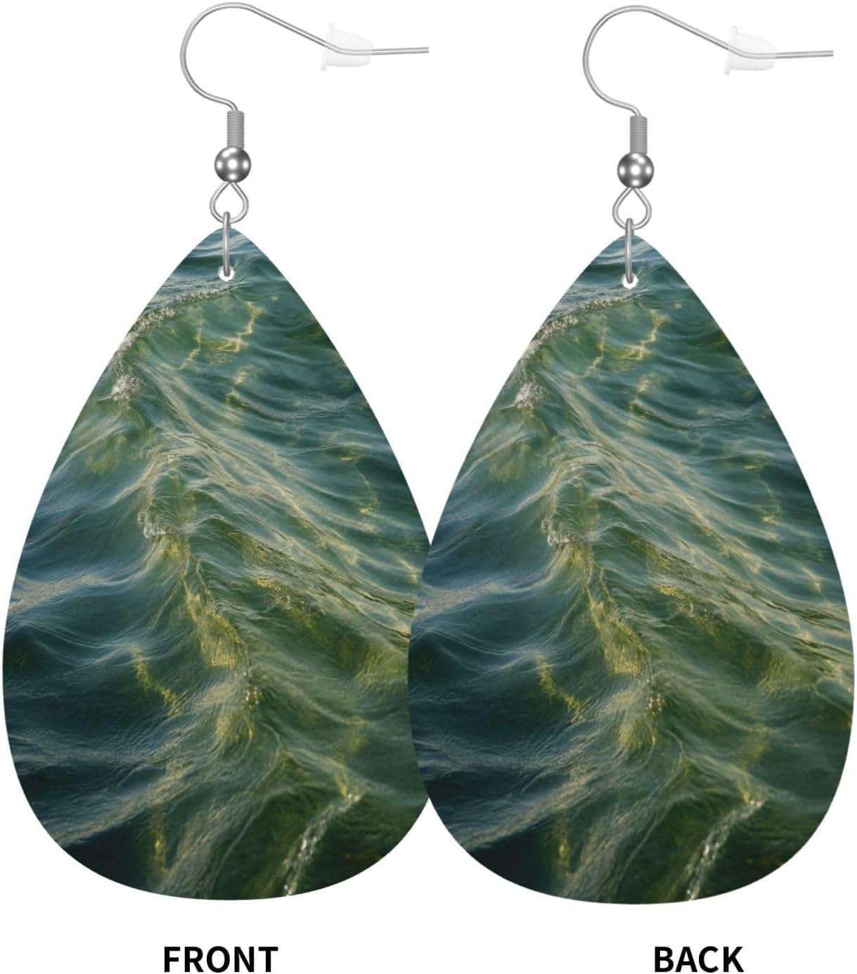 Green Water Earrings Top for Women PU Leather Dangle Earrings, Lightweight Leather Teardrop Dangly Ear Pendants Jewelry Gift[n231]